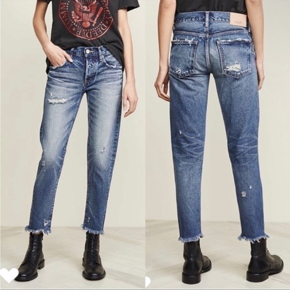 Moussy Vintage Dark Wash Distressed Midrise Kelley Tapered Jeans